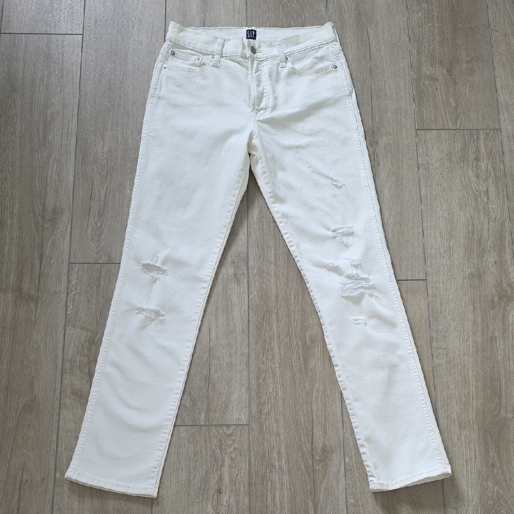 Women's GAP Denim Slim Straight Leg Distressed Ripped Jeans White Size 28
